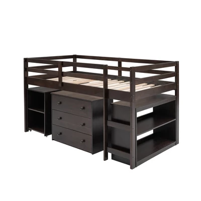 Low Twin Loft Bed With Cabinet And Rolling Portable Desk - ModernLuxe 8 Low Twin Loft Bed With Cabinet And Rolling Portable Desk - ModernLuxe - Image 6