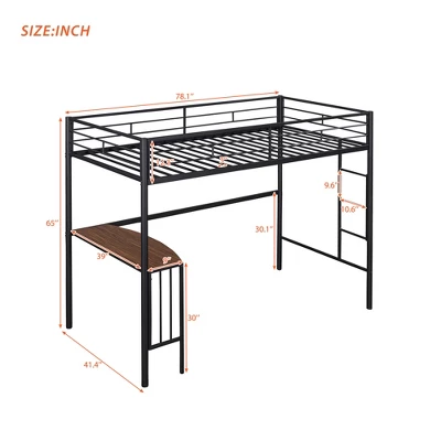 Twin Size Metal Loft Bed With Desk, Ladder And Railing - ModernLuxe 4 Twin Size Metal Loft Bed With Desk, Ladder And Railing - ModernLuxe - Image 2