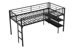 Metal Twin Size Low Loft Bed With Storage Shelf And Stairs, Black - ModernLuxe 15 Metal Twin Size Low Loft Bed With Storage Shelf And Stairs, Black - ModernLuxe -Children Furniture Store GUEST dd82cb50 f6d7 4472 b8f3 4422a3751b2f