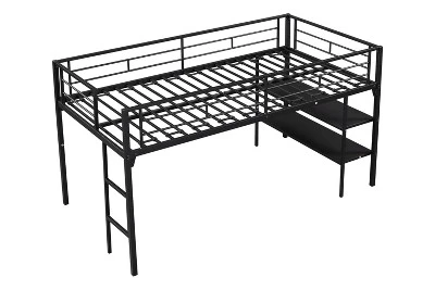 Metal Twin Size Low Loft Bed With Storage Shelf And Stairs, Black - ModernLuxe 7 Metal Twin Size Low Loft Bed With Storage Shelf And Stairs, Black - ModernLuxe - Image 5