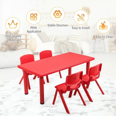Costway Kids Plastic Rectangular Learn And Play Table Playroom Kindergarten Home Red 9 Costway Kids Plastic Rectangular Learn And Play Table Playroom Kindergarten Home Red - Image 7