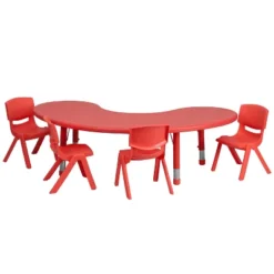 Flash Furniture 35"W X 65"L Half-Moon Plastic Height Adjustable Activity Table Set With 4 Chairs 11 Flash Furniture 35"W X 65"L Half-Moon Plastic Height Adjustable Activity Table Set With 4 Chairs -Children Furniture Store GUEST e52fa7ce 9a48 4065 b0c5 72d442c061f1