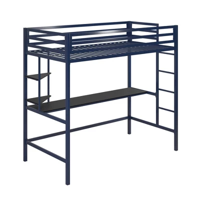 Twin Maxwell Metal Loft Bed With Desk & Shelves Blue/Black - Novogratz 3 Twin Maxwell Metal Loft Bed With Desk & Shelves Blue/Black - Novogratz