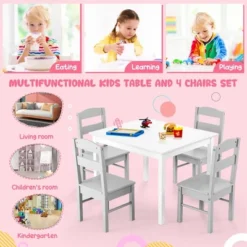 Costway Kids 5 Piece Table & Chair Set Wooden Children Activity Playroom Furniture Gift -Children Furniture Store GUEST e69c37eb 6777 4ef9 83b7 e4d5ef4fce65