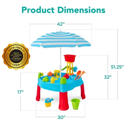 Best Choice Products Kids Sand & Water Outdoor Activity Table, 2-in-1 Play Set W/ 18 Accessories, Adjustable Umbrella 8 Best Choice Products Kids Sand & Water Outdoor Activity Table, 2-in-1 Play Set W/ 18 Accessories, Adjustable Umbrella - Image 6