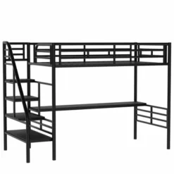 Metal Twin Size Loft Bed With Desk, Black - ModernLuxe -Children Furniture Store GUEST e8466f4c 1afa 4d67 ba26 e85ca4018f96