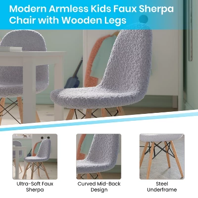 Flash Furniture Zula Kid's Set Of 2 Modern Padded Armless Faux Shearling Accent Chairs With Beechwood Legs 4 Flash Furniture Zula Kid's Set Of 2 Modern Padded Armless Faux Shearling Accent Chairs With Beechwood Legs - Image 2