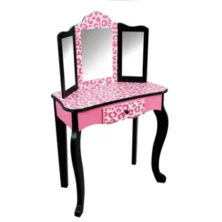Fashion Leopard Prints Gisele Play Wooden Vanity Set Pink / Black - Teamson Kids -Children Furniture Store GUEST ed6443c6 0ae7 4f64 8d93 4da37504f1aa