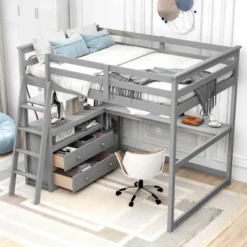 Full Size Loft Bed With Desk, Shelf And Two Built-in Drawers - ModernLuxe 23 Full Size Loft Bed With Desk, Shelf And Two Built-in Drawers - ModernLuxe -Children Furniture Store GUEST f2bc893c de90 4f99 a05a 27e10a3428b1