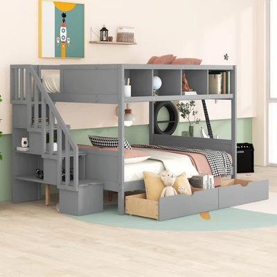 Twin Over Full Bunk Bed With Shelves, Storage Staircase And 2 Drawers - ModernLuxe 4 Twin Over Full Bunk Bed With Shelves, Storage Staircase And 2 Drawers - ModernLuxe - Image 2