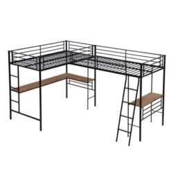 Metal Twin Size Loft Bed With Two Built-in Desks, Black - ModernLuxe -Children Furniture Store GUEST f452ee0f abd4 4ebf 8660 6de3b8db7f96