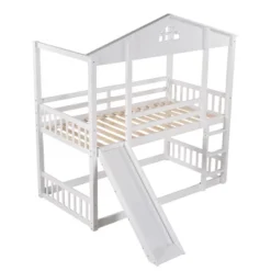 Twin Over Twin House Shaped Bunk Bed With Convertible Slide And Ladder-ModernLuxe -Children Furniture Store GUEST f4592e1a 2b8b 4126 a0b0 d8753907c98a