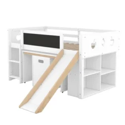 Wood Loft Bed With Slide, Cabinets, Blackboard, Desk And Chair-ModernLuxe -Children Furniture Store GUEST f5b59c64 c2ed 404f b0de f293f15f7c56