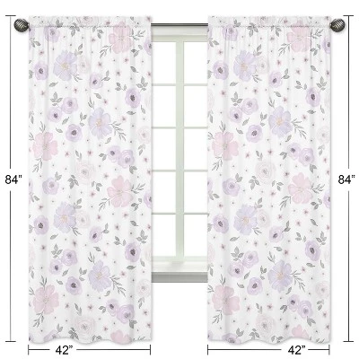 2pc Sweet Jojo Designs Watercolor Floral Window Panels Lavender/Gray 6 2pc Sweet Jojo Designs Watercolor Floral Window Panels Lavender/Gray - Image 4