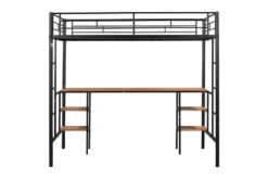 Metal Twin Size Low Loft Bed With Storage Shelf And Table, Black - ModernLuxe 16 Metal Twin Size Low Loft Bed With Storage Shelf And Table, Black - ModernLuxe -Children Furniture Store GUEST f81325c7 6001 42ee b1e5 e5ffbe180951