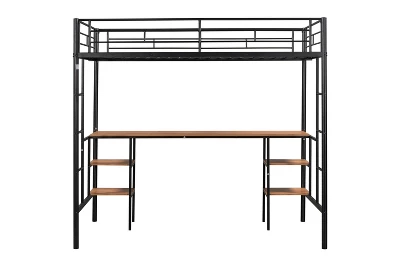 Metal Twin Size Low Loft Bed With Storage Shelf And Table, Black - ModernLuxe 8 Metal Twin Size Low Loft Bed With Storage Shelf And Table, Black - ModernLuxe - Image 6