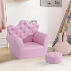 Qaba Kids Sofa Set, Children's Upholstered Sofa With Footstool, Princess Sofa With Diamond Decoration, Baby Sofa Chair For Toddlers, Girls, Pink -Children Furniture Store GUEST f8902acd 095c 433f b399 43f68f4c68cd