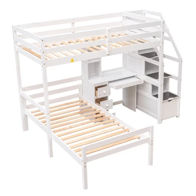 Twin Size Loft Bed With Separate Bed, Staircase For Storage, Desk, Shelves And Drawers - ModernLuxe 6 Twin Size Loft Bed With Separate Bed, Staircase For Storage, Desk, Shelves And Drawers - ModernLuxe - Image 4