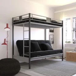 Twin Over Futon Maxence Metal Bunk Bed Silver/Black - Room & Joy -Children Furniture Store GUEST fab434ac 1369 495c 8756 9658fb0c7c60