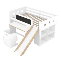 Wood Loft Bed With Slide, Cabinets, Blackboard, Desk And Chair-ModernLuxe -Children Furniture Store GUEST fe96f795 76c7 4954 9016 ffa644699306